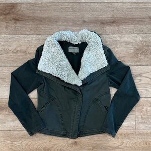 Anthropology Women's Dark green Jacket with Fleece Collar